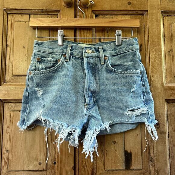 AGOLDE 24 Jean Shorts Denim Distressed Button‎ Fly Parker High Rise - Picture 1 of 6